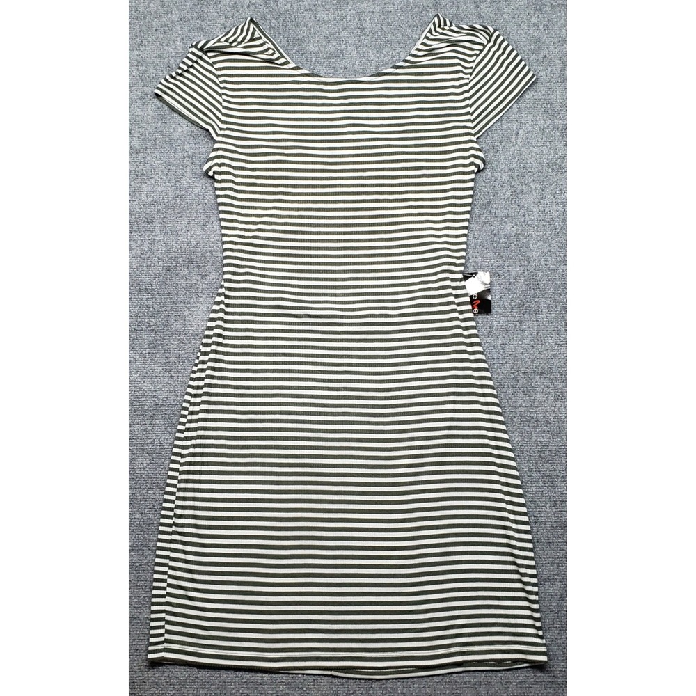 UNEDITED Dress Womens 2XL Olive Cream Striped Ribbed Mini Short Sleeve Stretch